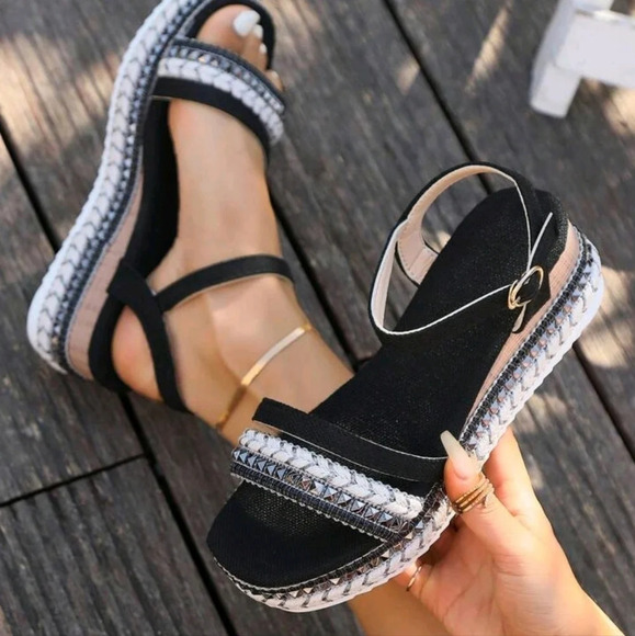 Shoes - New Arrival Black Rivets Braided Weave Casual Vacation Open Toe Sandals
